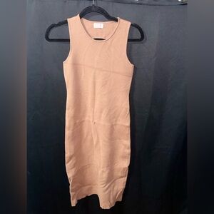 Pink Lily Sleeveless Knit Midi Dress in Tan